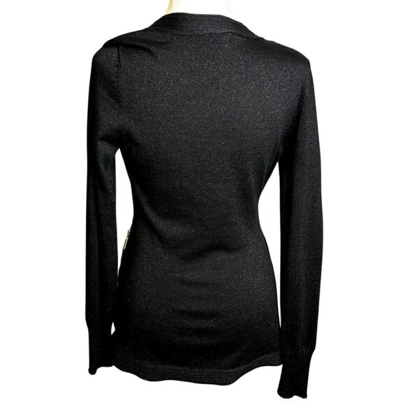 Guess Black Glitter Plunge Zip Wrap Knit Event Evening Holiday Party Sweater M - Picture 2 of 5